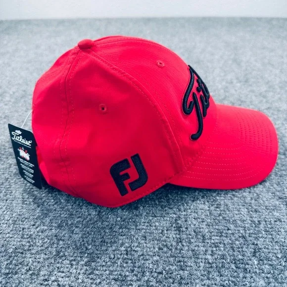 Titleist x Footjoy Mens Red Performance Golf Hat Pro V1 Adjustable Cap NEW - Picture 4 of 8